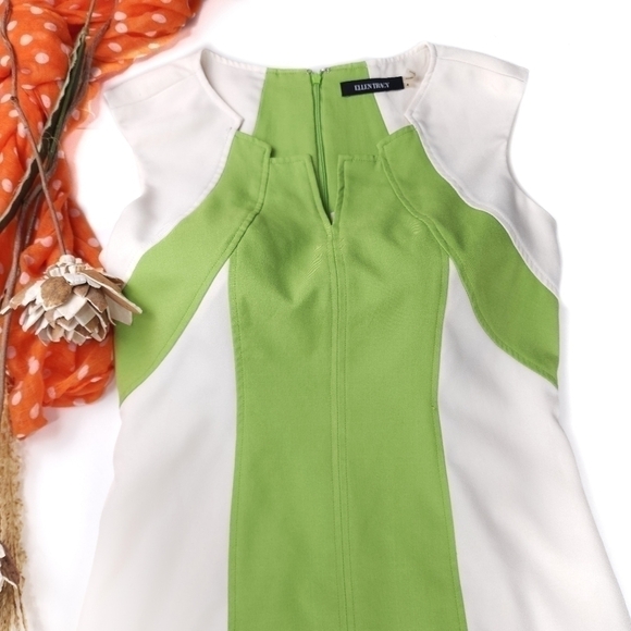 Ellen Tracy Lime Cream Dress Sz 4 - Picture 2 of 13